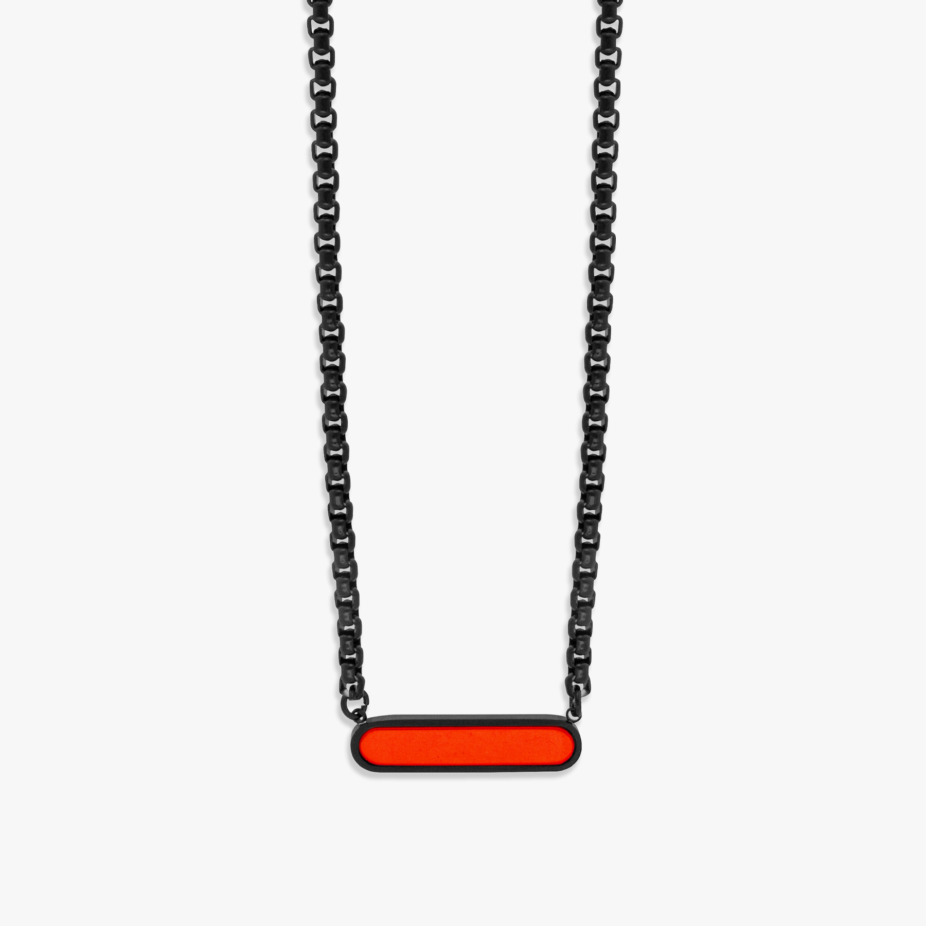 Black IP stainless steel RT Elements necklace with carnelian