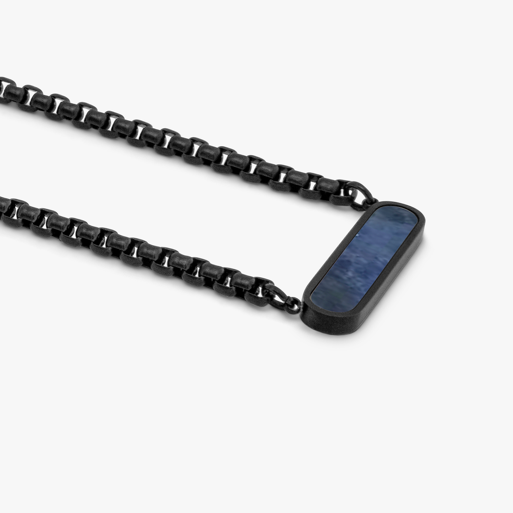 Black IP stainless steel RT Elements necklace with sodalite