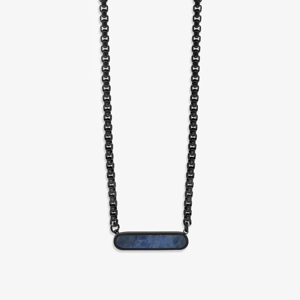 Black IP stainless steel RT Elements necklace with sodalite