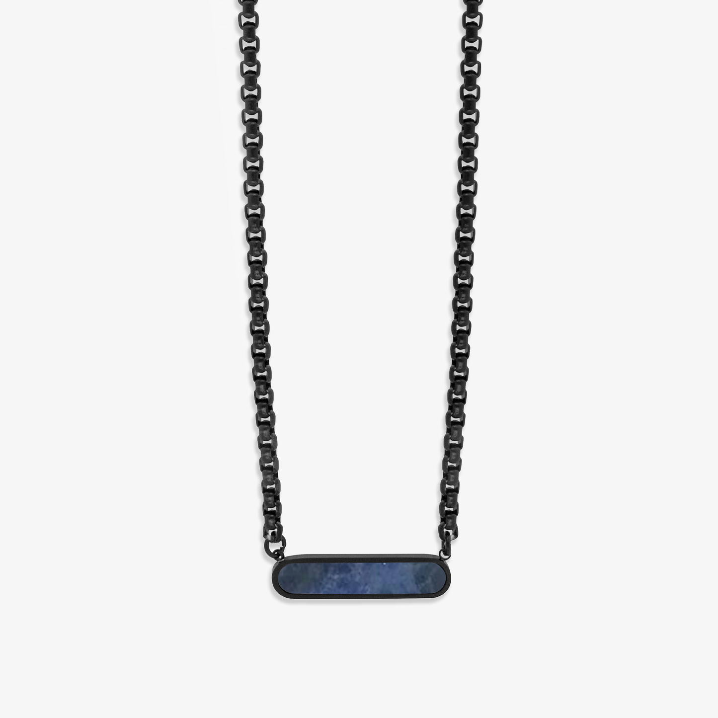 Black IP stainless steel RT Elements necklace with sodalite