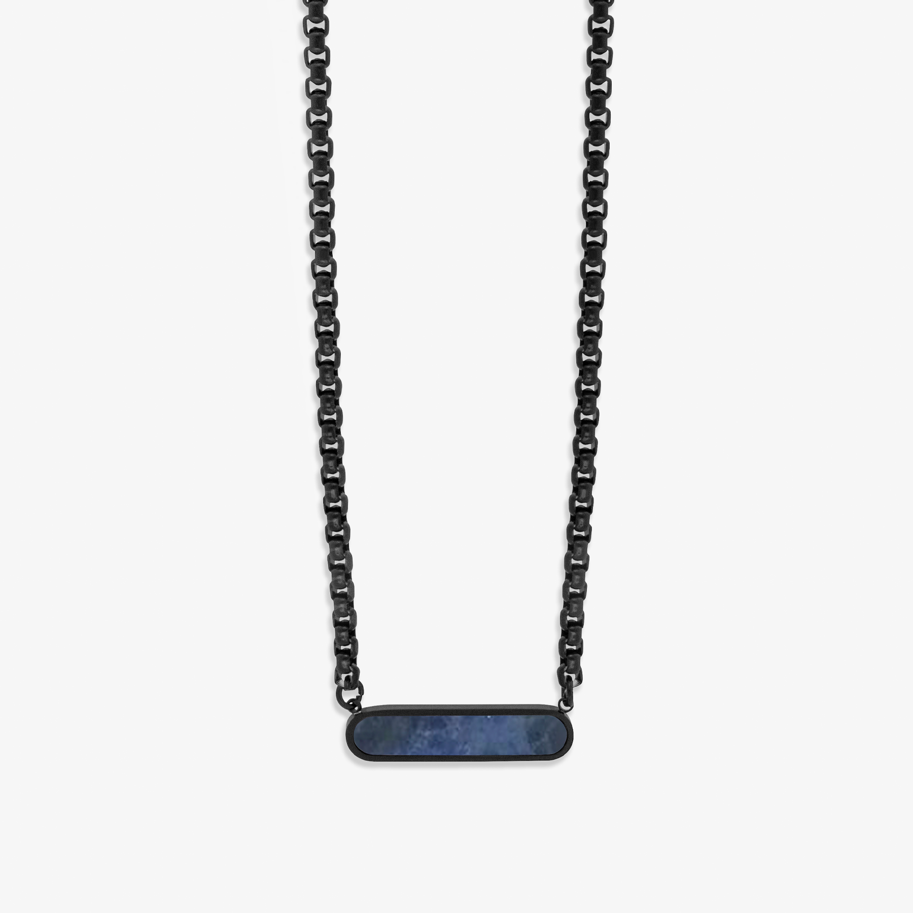 Black IP stainless steel RT Elements necklace with sodalite