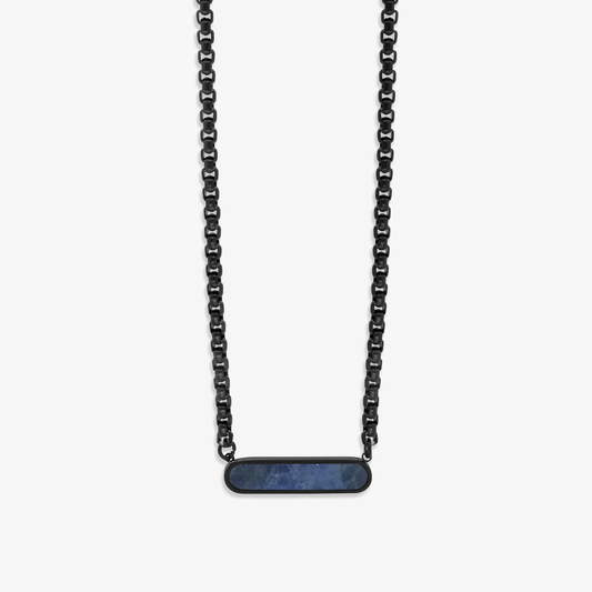 Black IP stainless steel RT Elements necklace with sodalite