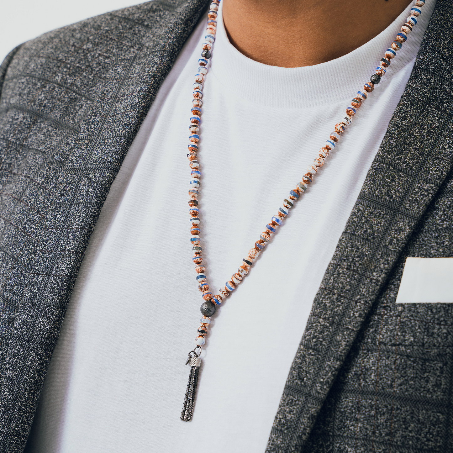 Blue Ruthenium Plated Silver Lhasa Mala Necklace