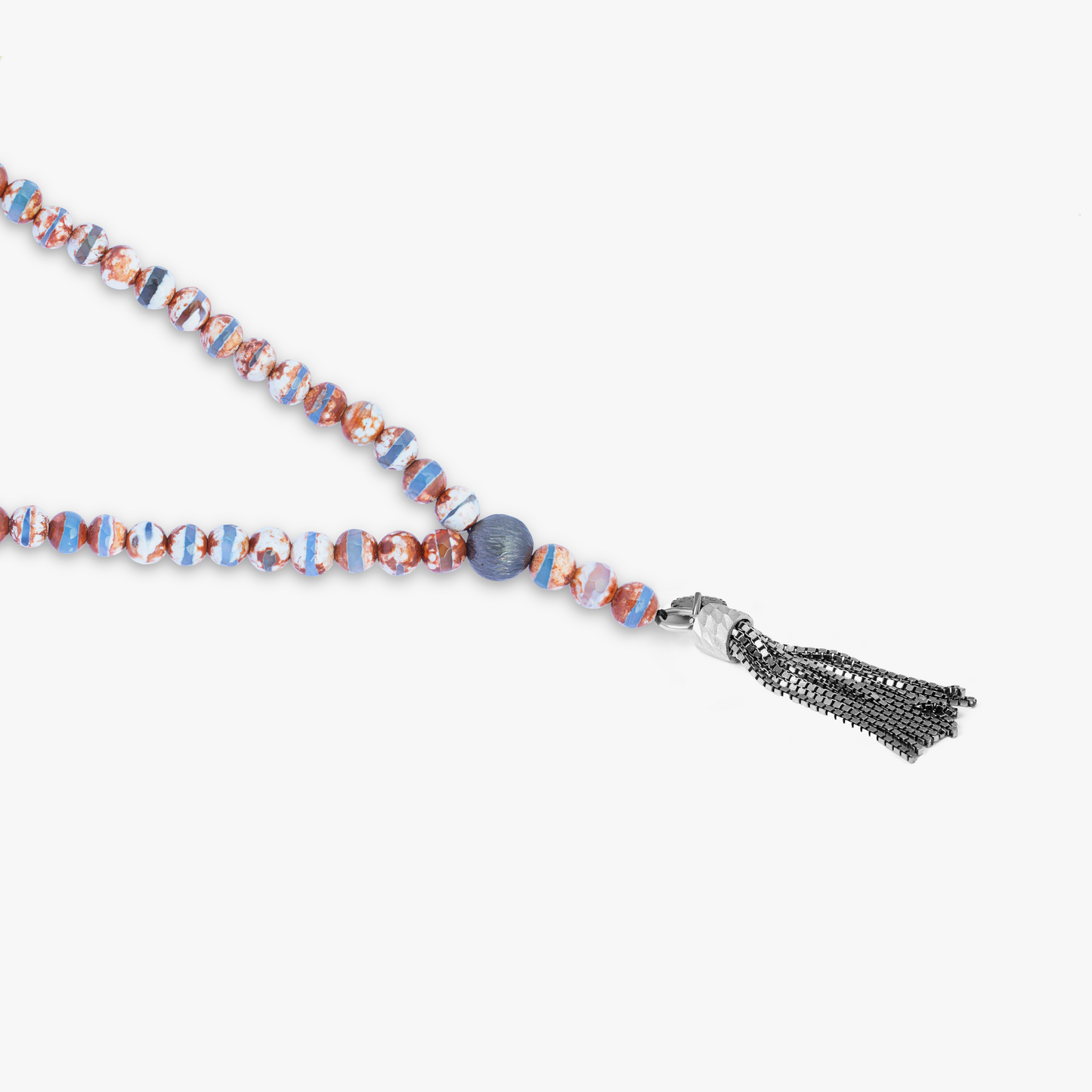 Blue Ruthenium Plated Silver Lhasa Mala Necklace