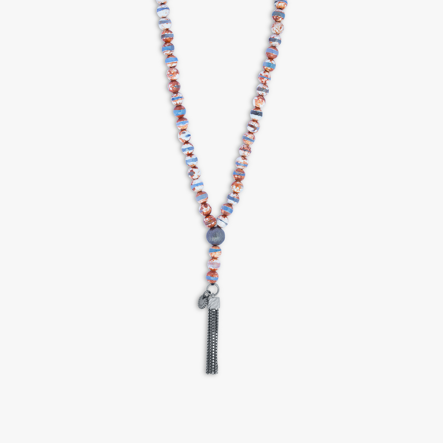Blue Ruthenium Plated Silver Lhasa Mala Necklace