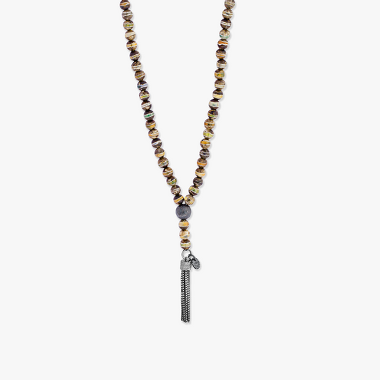 Green Ruthenium Plated Silver Lhasa Mala Necklace