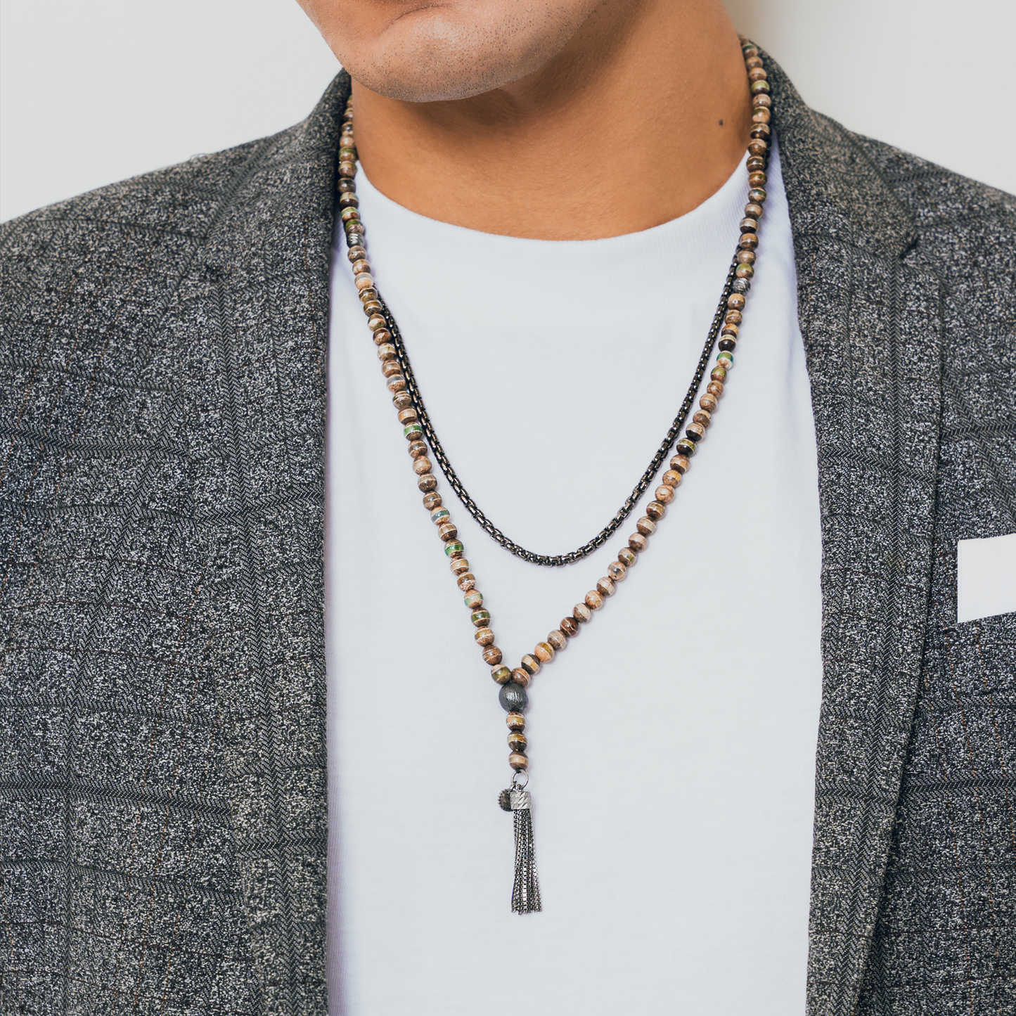 Green Ruthenium Plated Silver Lhasa Mala Necklace