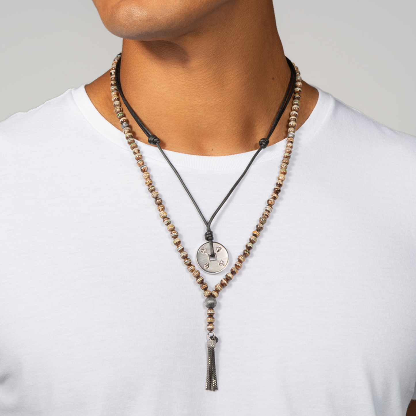 Green Ruthenium Plated Silver Lhasa Mala Necklace