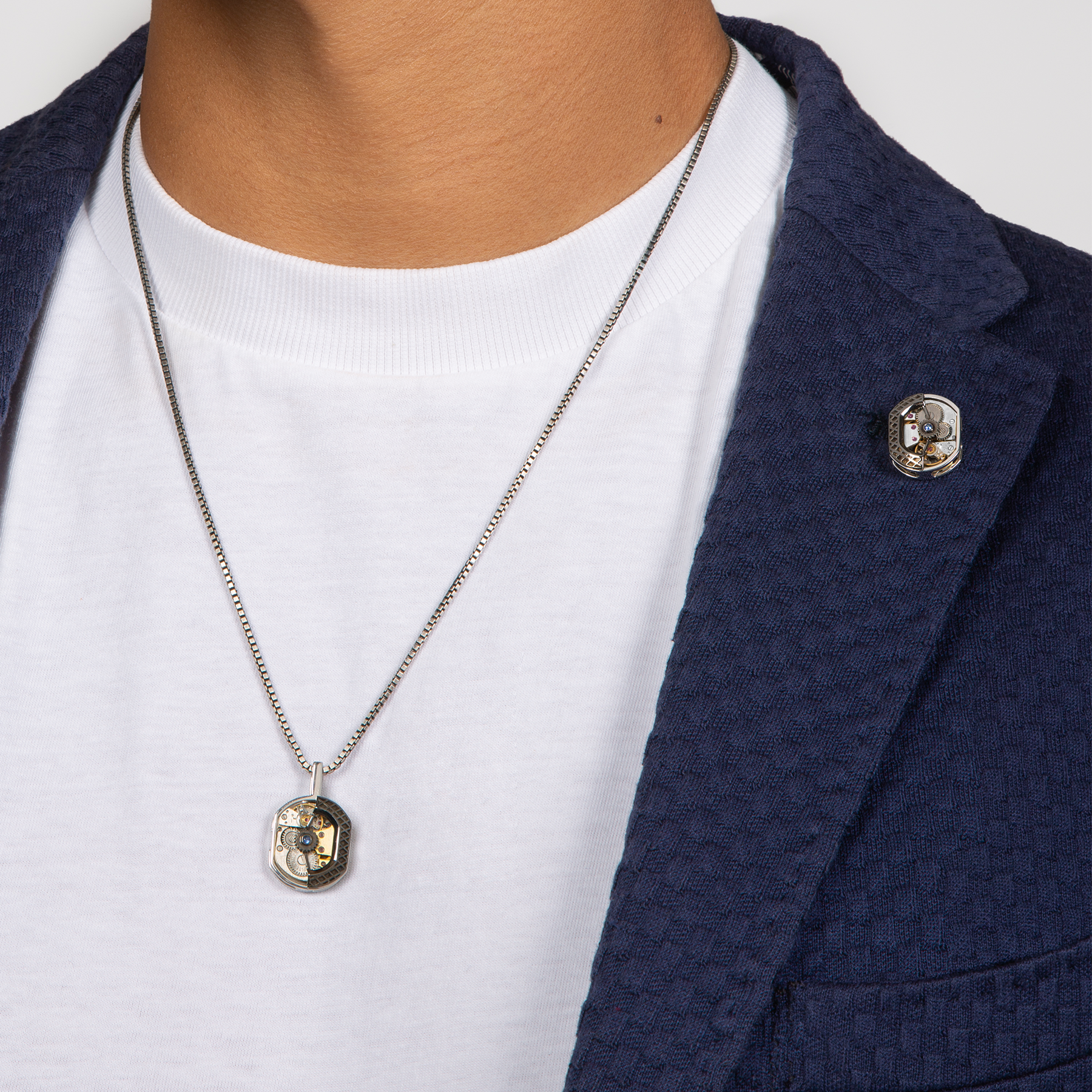 Tonneau Skeleton Pin In Rhodium Plated Silver (Limited Edition)