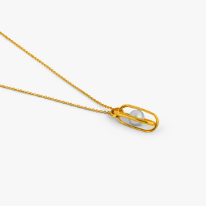 Cage Pendant Necklace in Yellow Gold Plated Silver with White Pearl