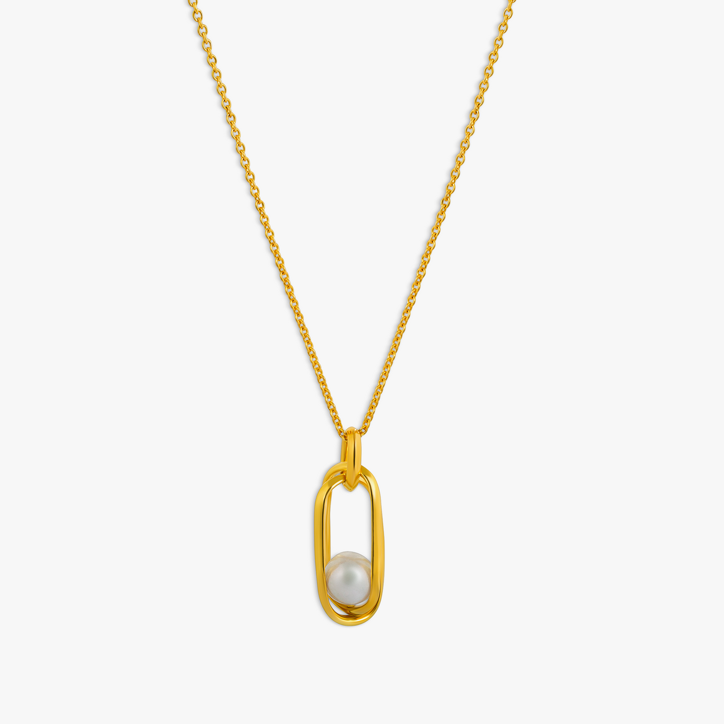 Cage Pendant Necklace in Yellow Gold Plated Silver with White Pearl