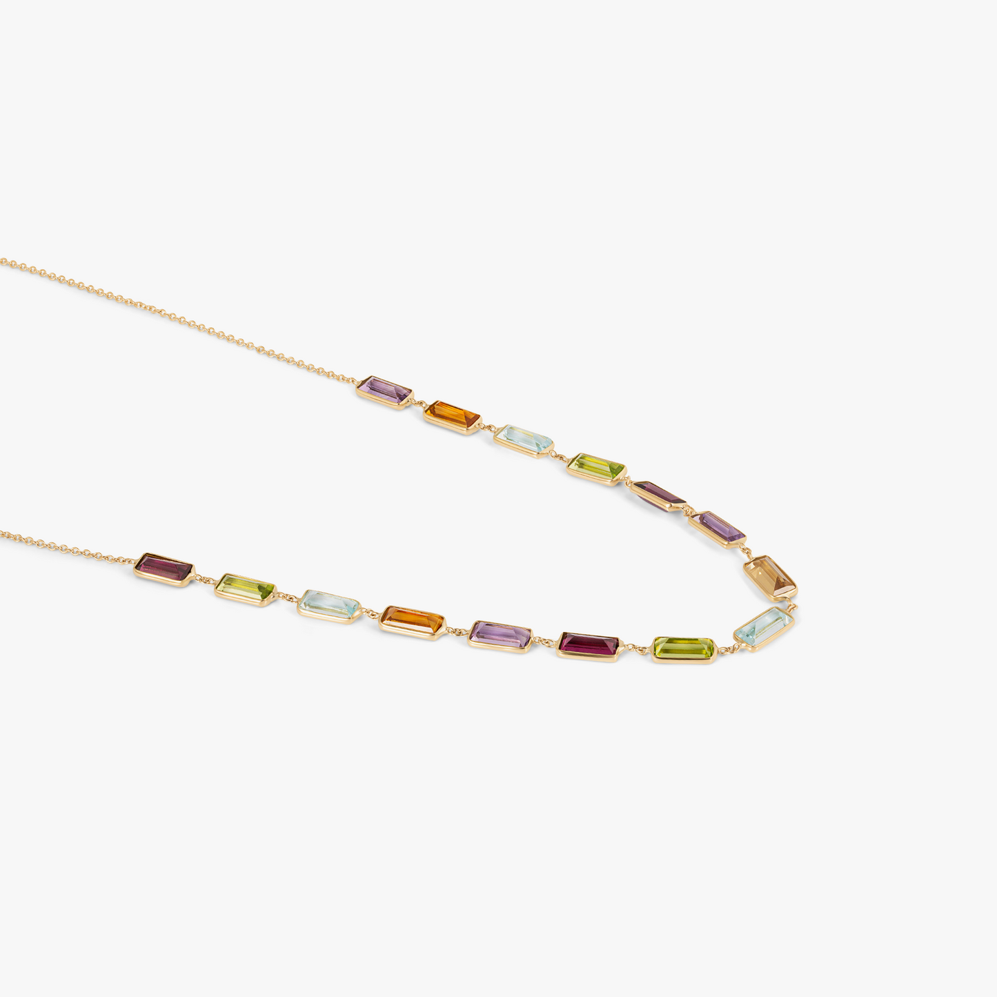 Rainbow Baguette Necklace In 18K Yellow Gold