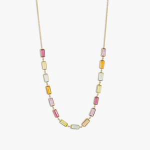 Rainbow Baguette Necklace In 18K Yellow Gold