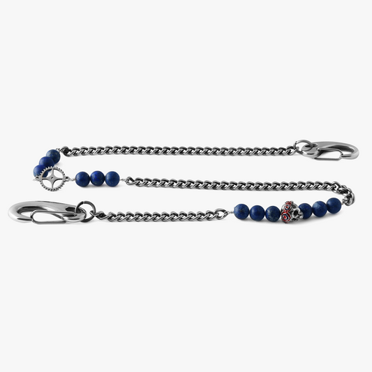 Gothic Rose Skull trouser chain in blue