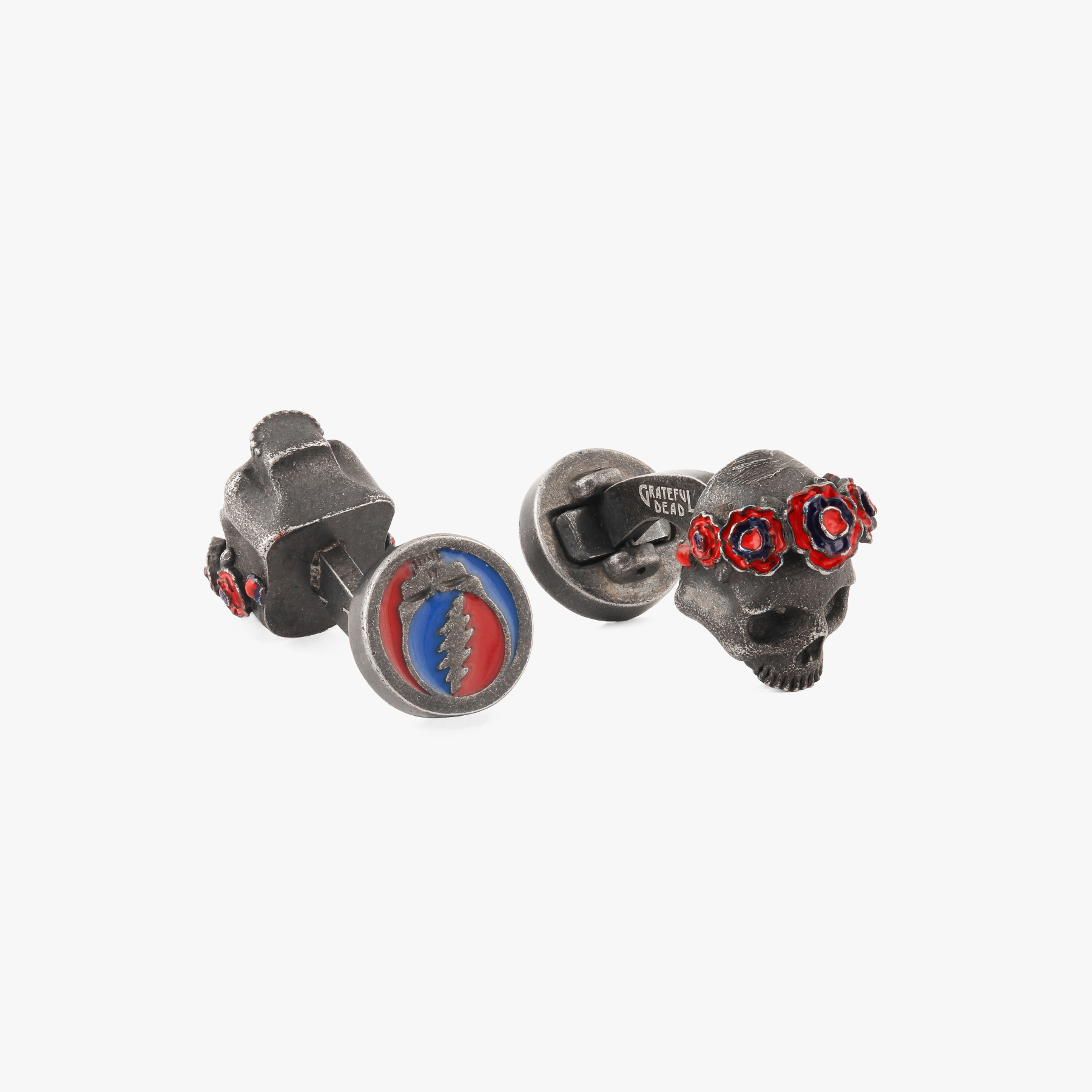 Black IP Plated Stainless Steel Gothic Roses Skull Cufflinks