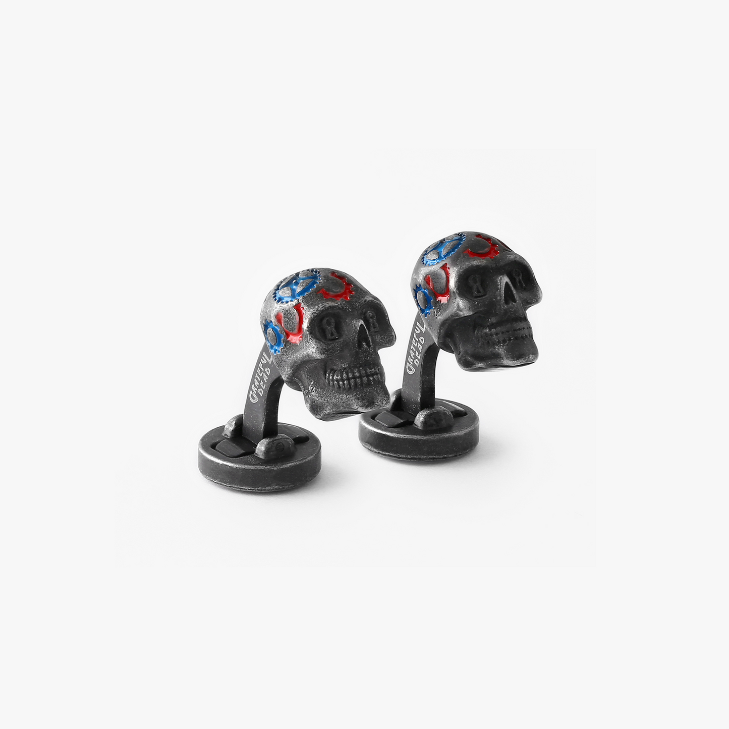 Gear Skull cufflinks in black IP plated stainless steel