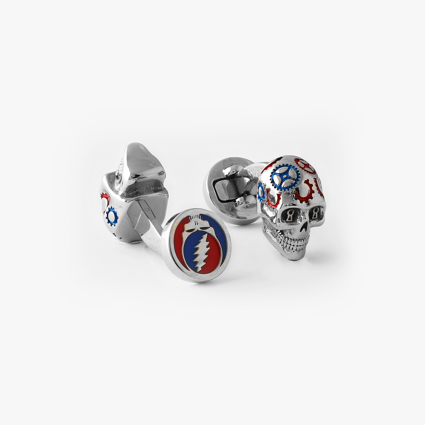 Gear Skull Cufflinks in Stainless Steel