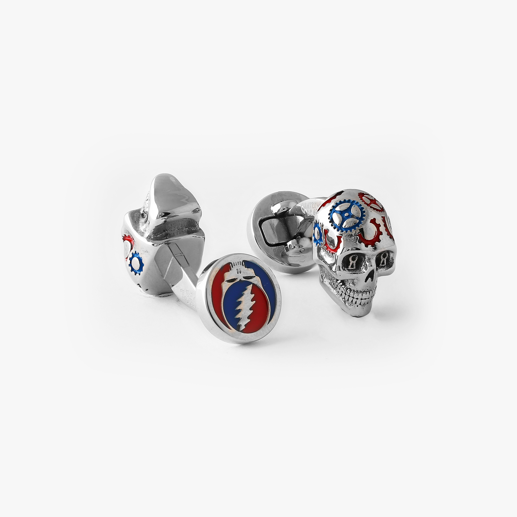 Gear Skull Cufflinks in Stainless Steel