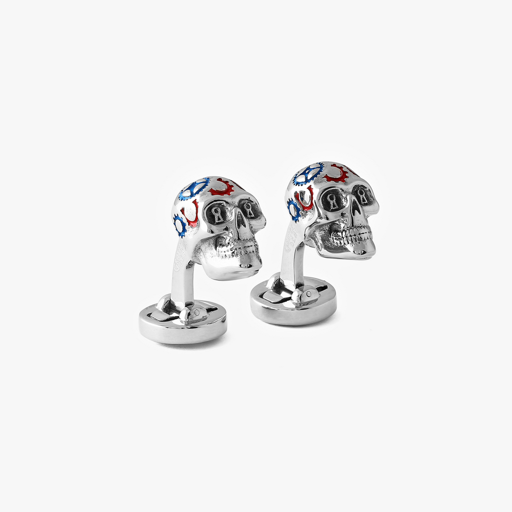 Gear Skull Cufflinks in Stainless Steel