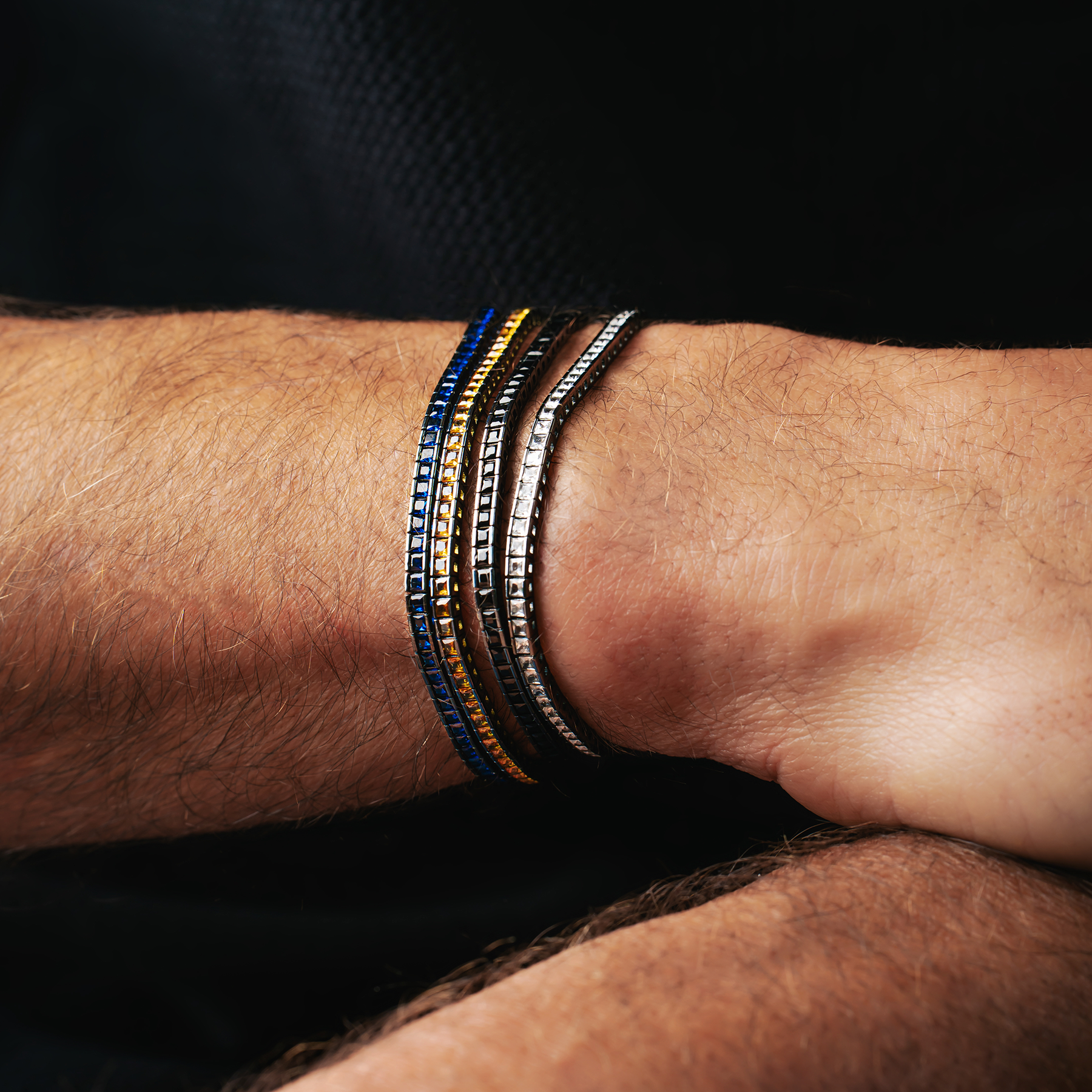 Quadro Tennis Semi-Precious Bracelet In Black Rhodium Plated Sterling Silver With Black Nano Stones