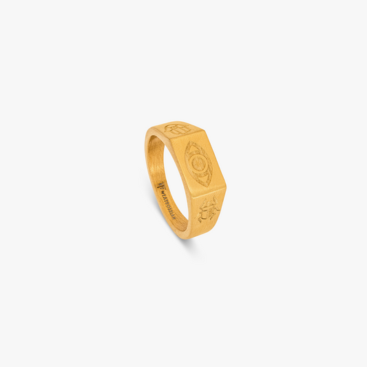 Protective Amulet ring in yellow gold plated stainless steel (UK) 1