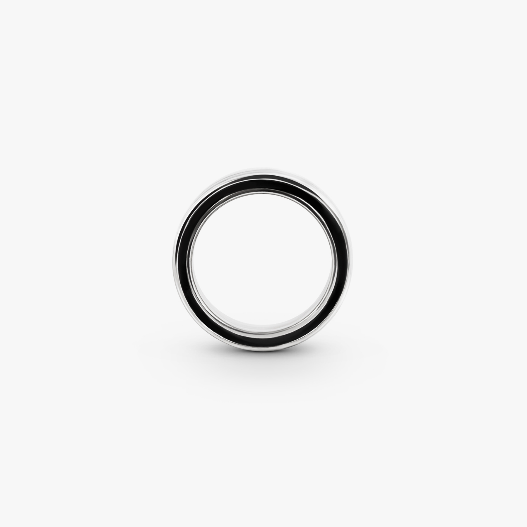 Mezzo Ring in Rhodium Plated Sterling Silver with Black Carbon Fibre