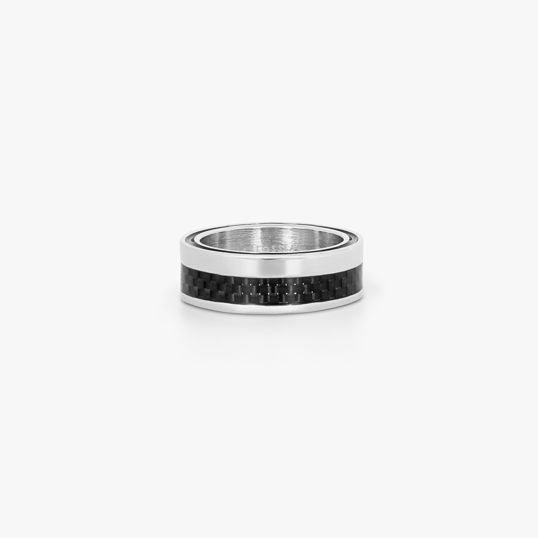 Mezzo Ring in Rhodium Plated Sterling Silver with Black Carbon Fibre