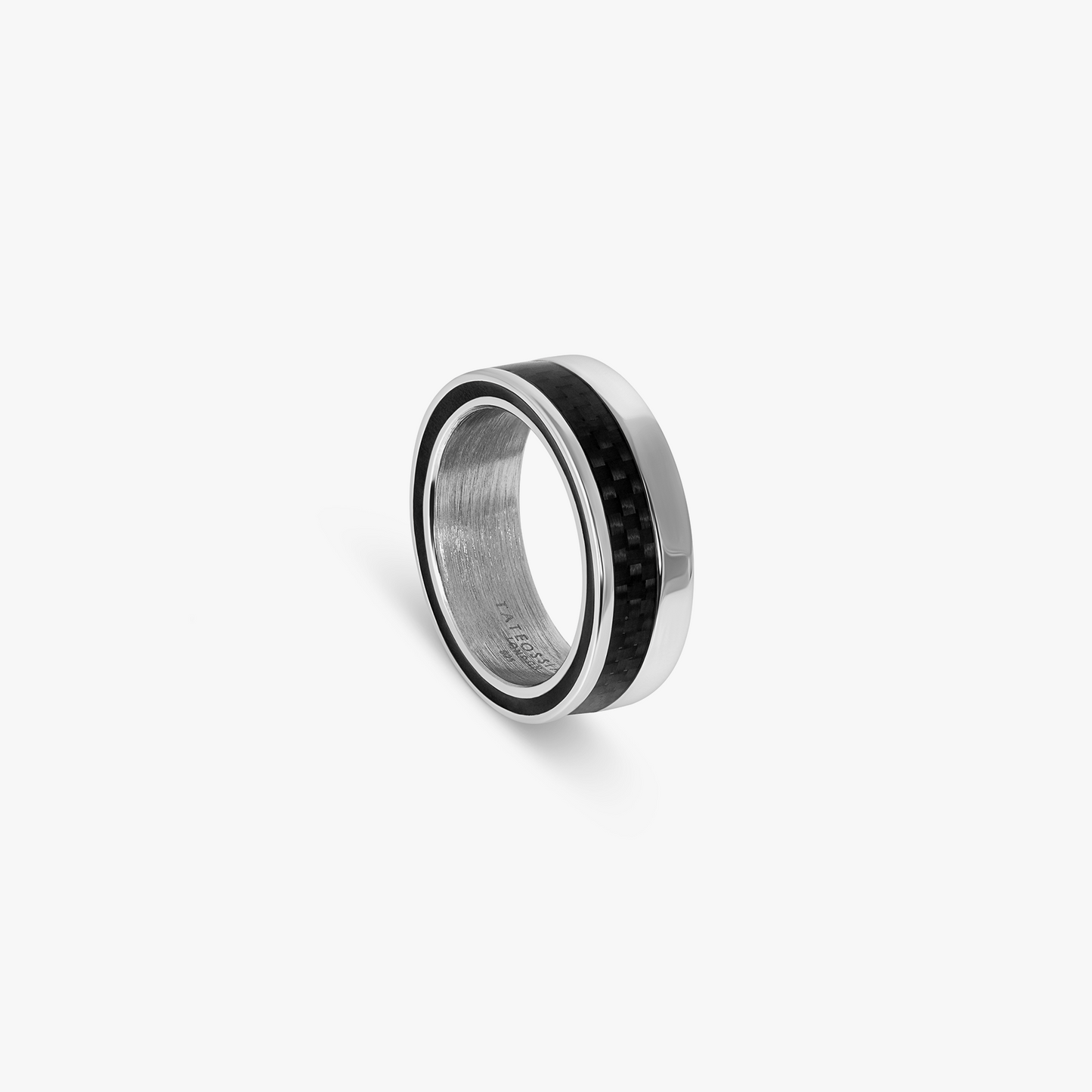 Mezzo Ring in Rhodium Plated Sterling Silver with Black Carbon Fibre