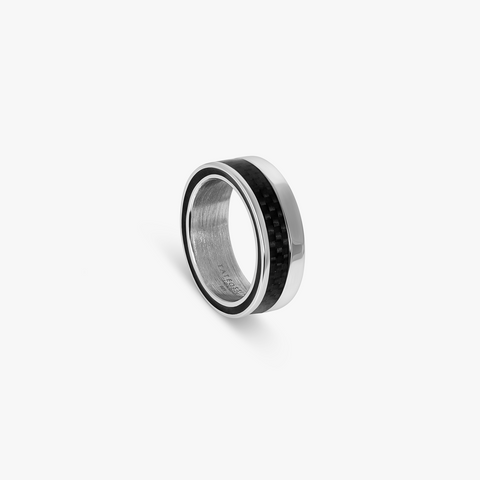 Mezzo Ring in Rhodium Sterling Silver with Black Carbon Fibre