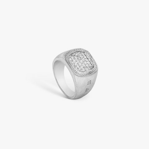 Pave Signet Ring In Silver & White Sapphire