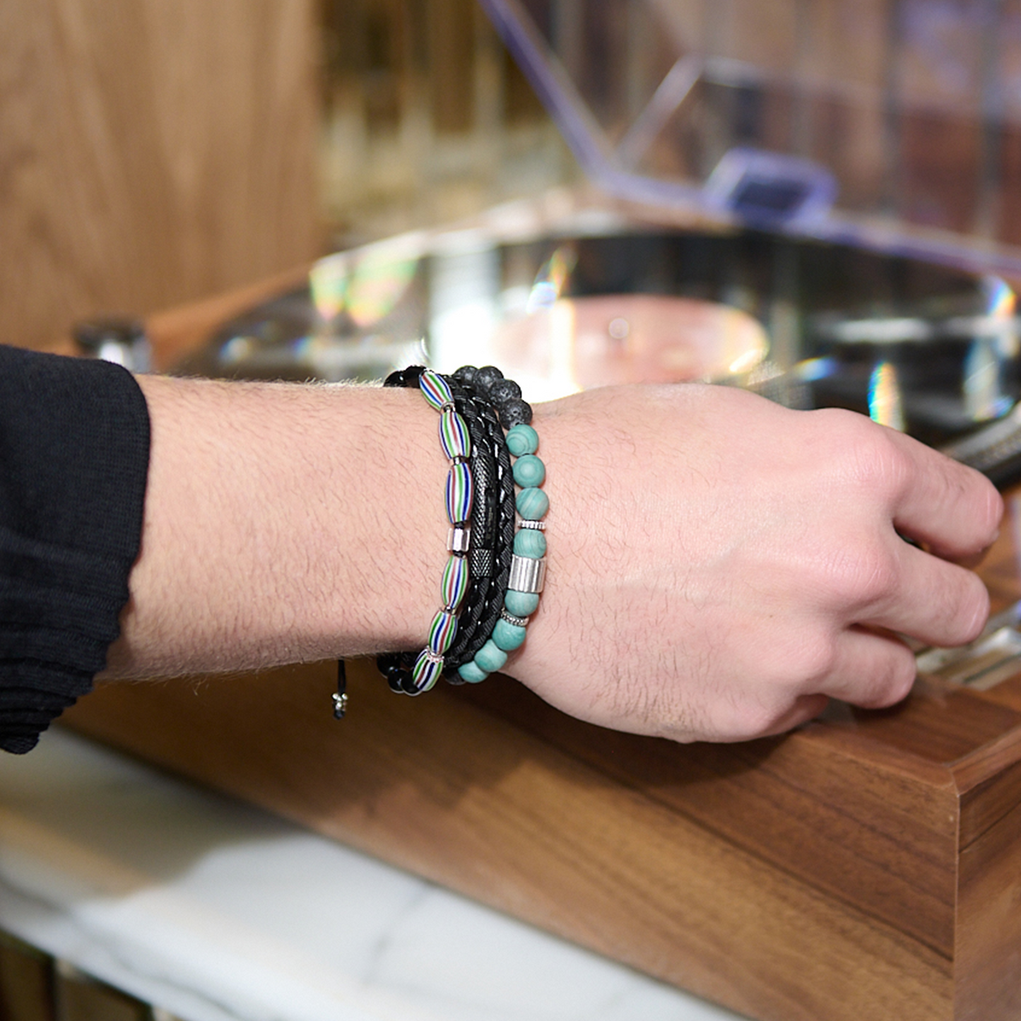 Chelsea Leather Bracelet In Black With Aluminium Clasp