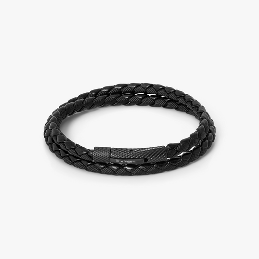 Chelsea Leather Bracelet In Black With Aluminium Clasp