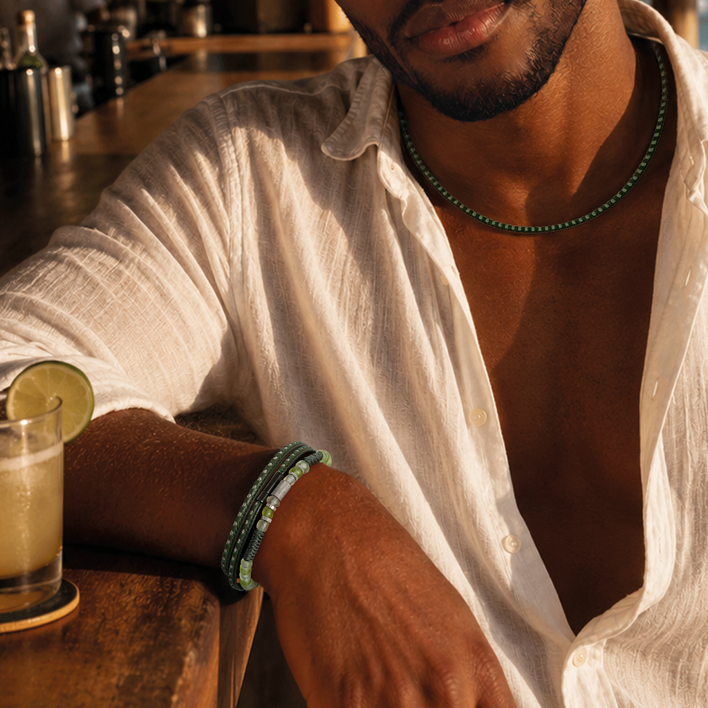 Java Eco Glass Bracelet in Khaki Green | Limited Edition