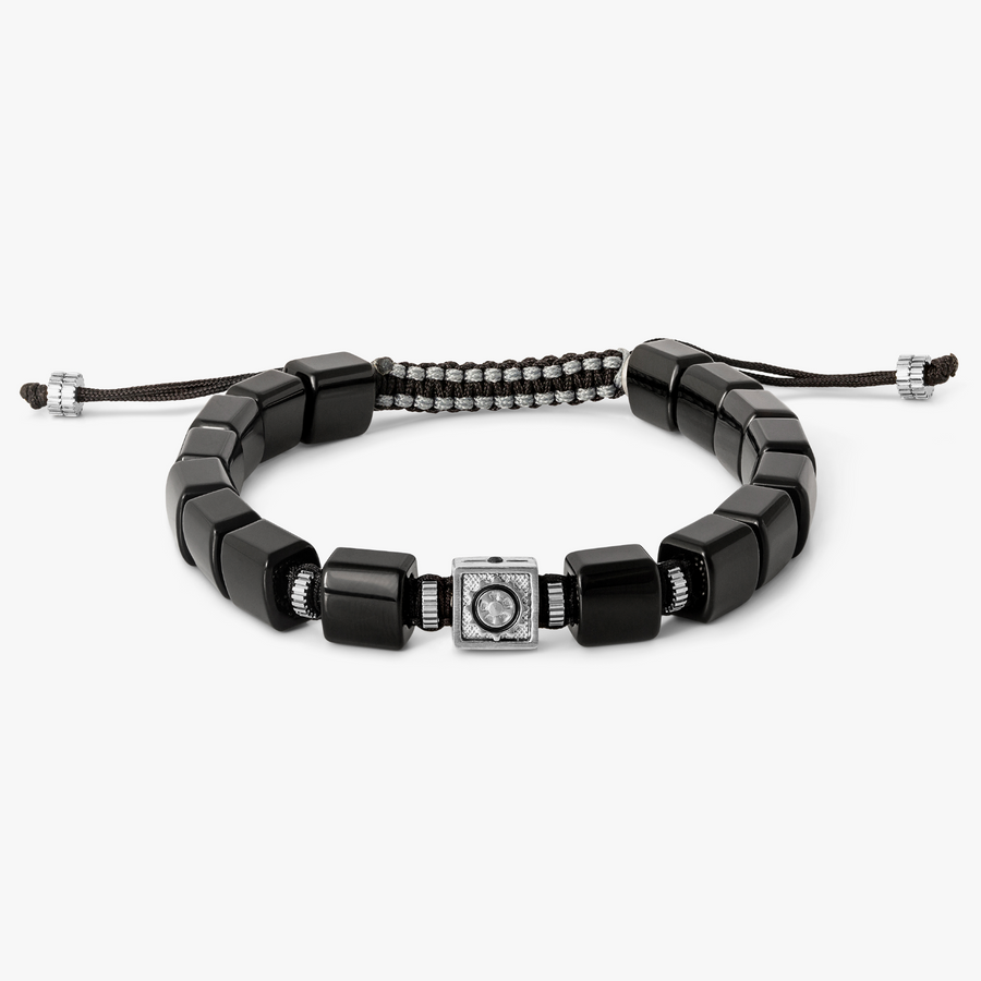 Nautical Gear Bracelet in Black Agate & Swarovski Stone With Stainless Steel