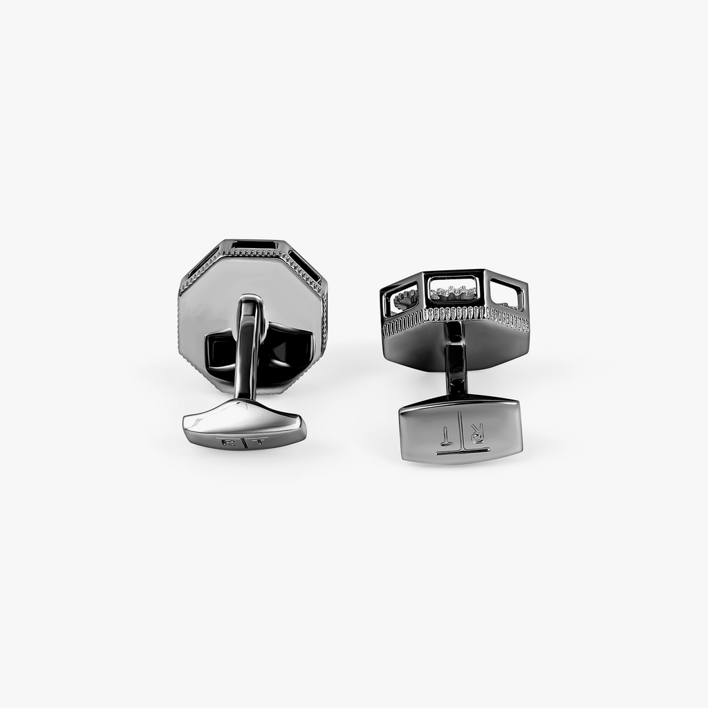 Octo Gear Cufflinks In Gunmetal Plated Base Metal With Red Enamel