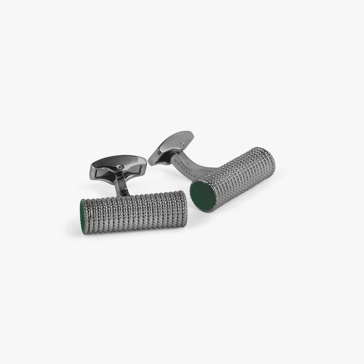 Cable Rope Cufflinks In Gunmetal Finish With Green Enamel