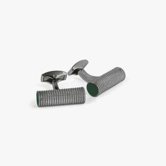 Cable Rope Cufflinks In Gunmetal Finish With Green Enamel
