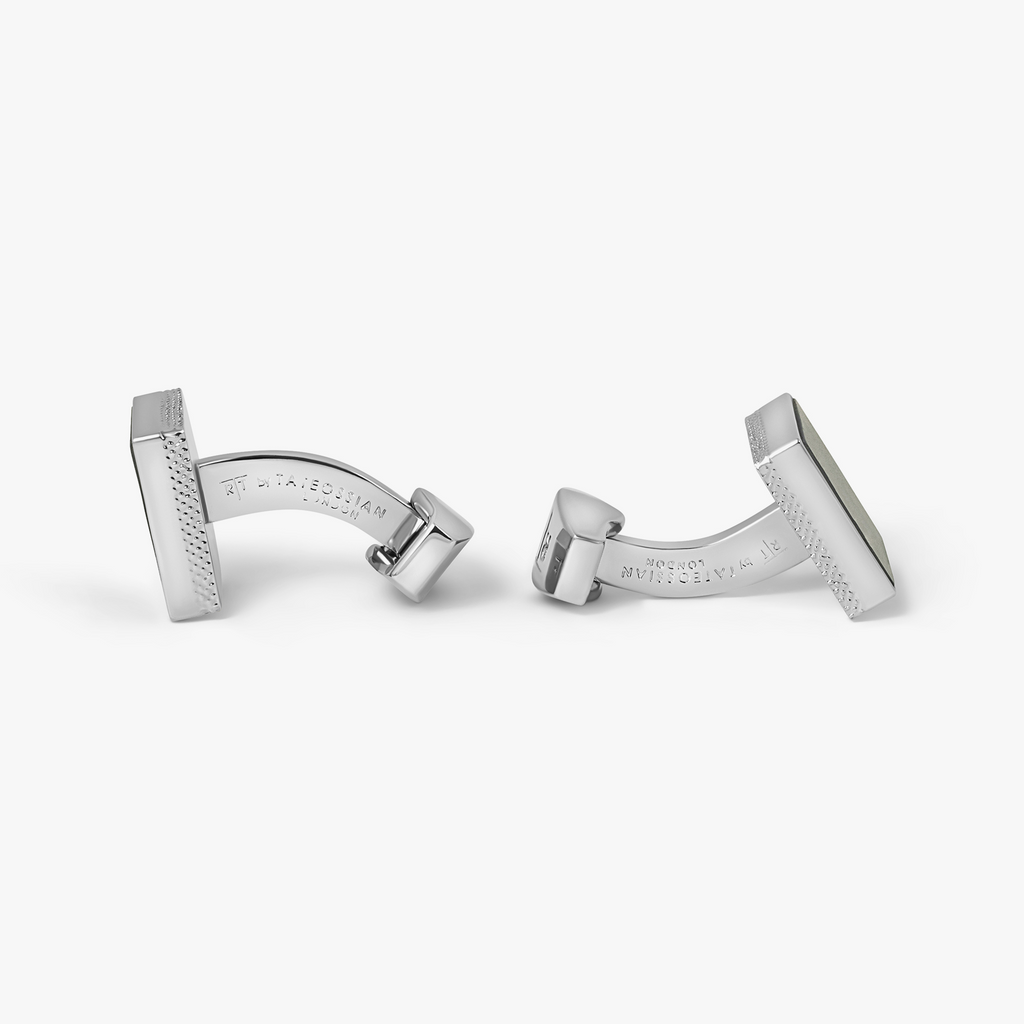 Prince of Wales Tweed Cufflinks In Gunmetal Plated Base Metal With Blue Enamel