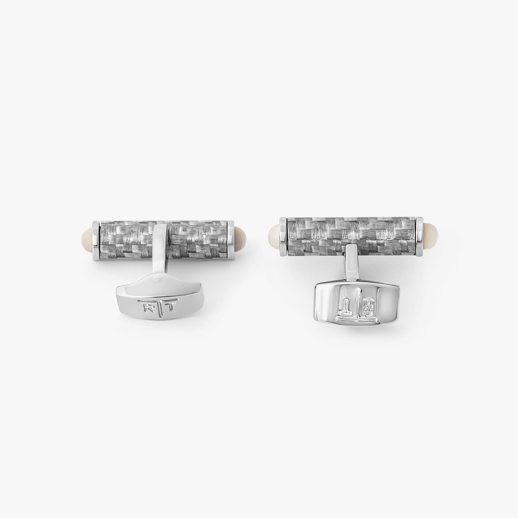Carbon Cylinder Cuffllinks With White Mother of Pearl