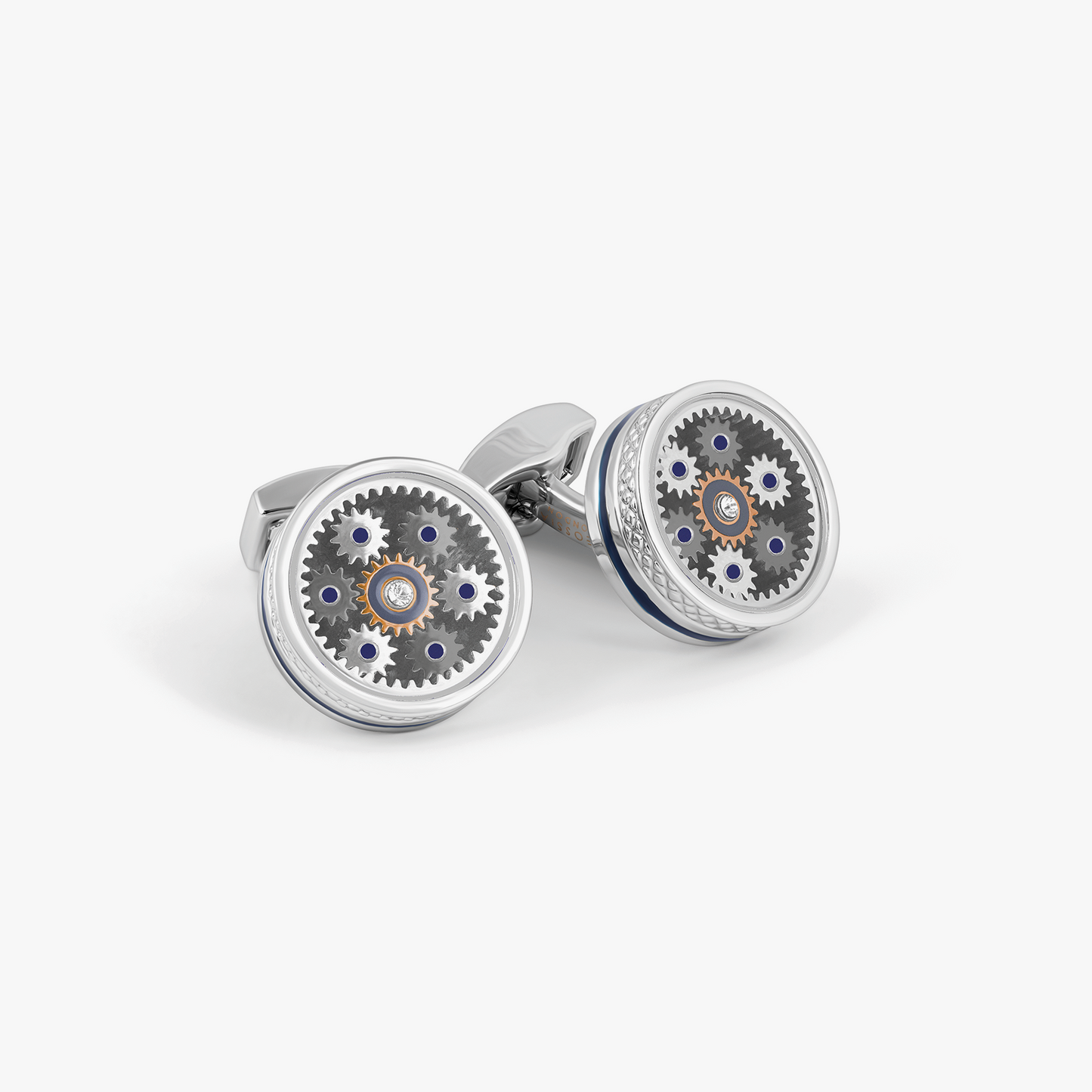 Septa Gear Cufflinks In Rose Gold & Palladium, With Carbon Fibre