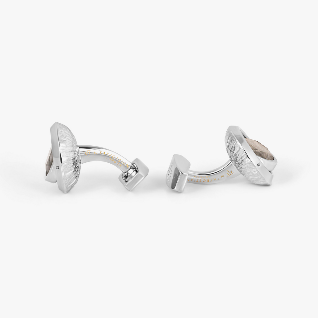 Swivelling Meteorites Cufflinks In Palladium Plated Base Metal With Grey Iron Meteorite (Limited Edition)