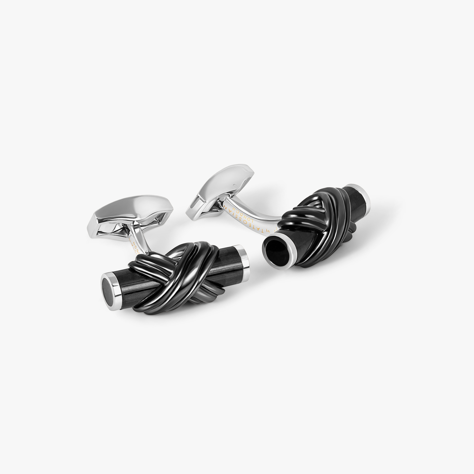Carbon Infinity Talisman Cufflinks In Palladium Plated Base Metal With Black Carbon Fibre