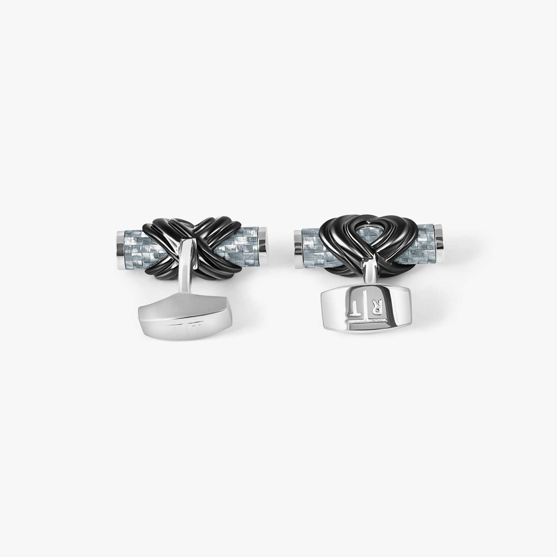 Carbon Infinity Talisman Cufflinks In Palladium Plated Base Metal With Grey Alutex