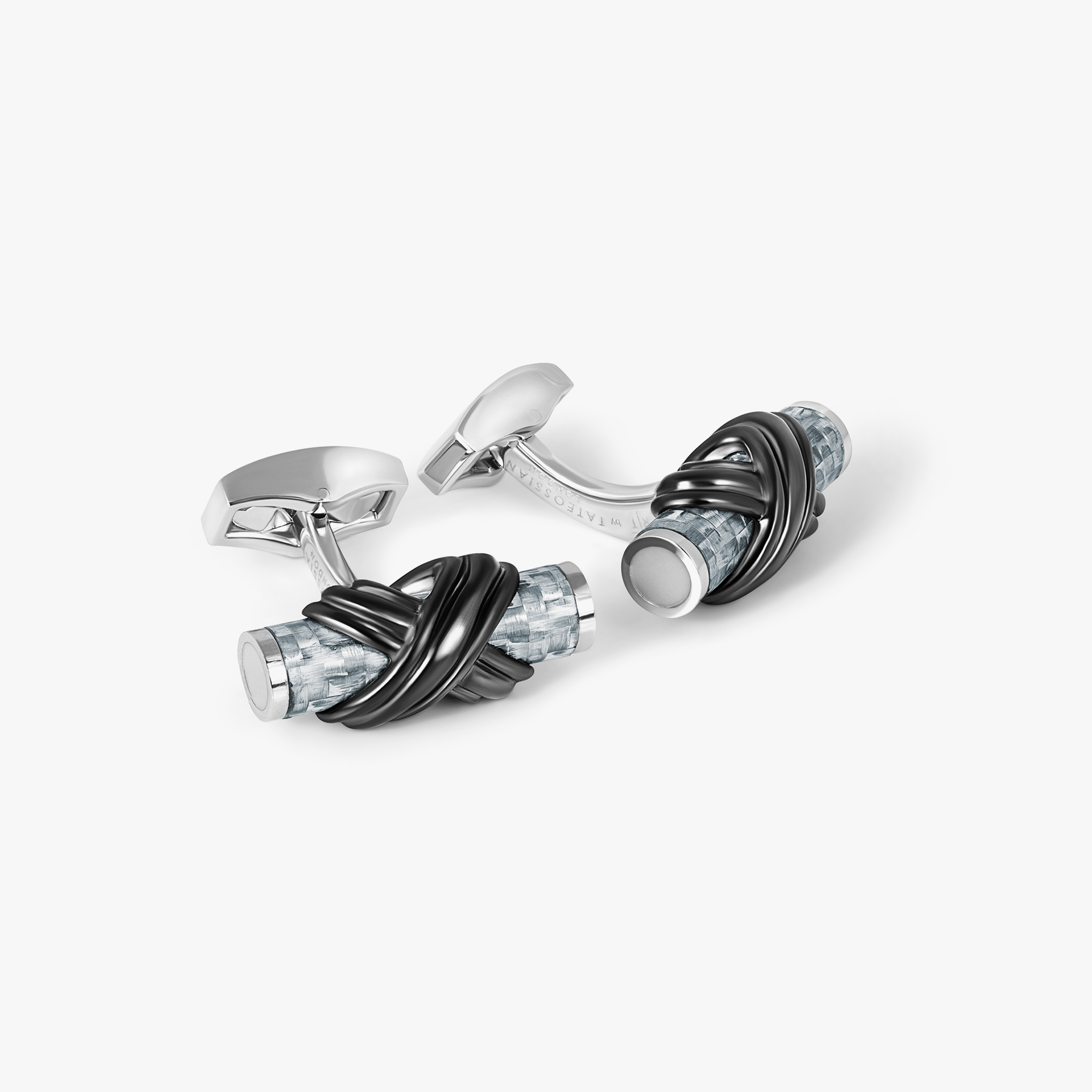 Carbon Infinity Talisman Cufflinks In Palladium Plated Base Metal With Grey Alutex