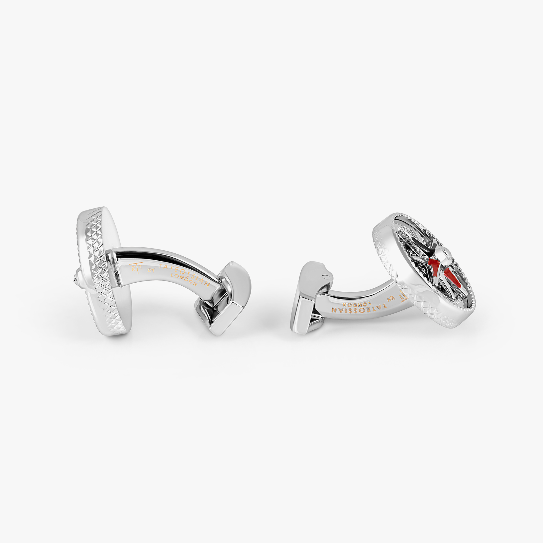 Marine Compass Cufflinks In Palladium Plated Base Metal With Navy Enamel