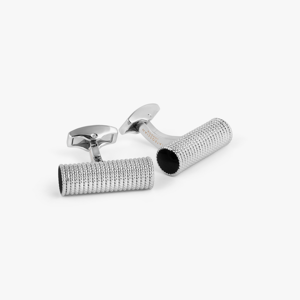 Cable Rope Cufflinks In White Bronze Plated Base Metal With Black Enamel