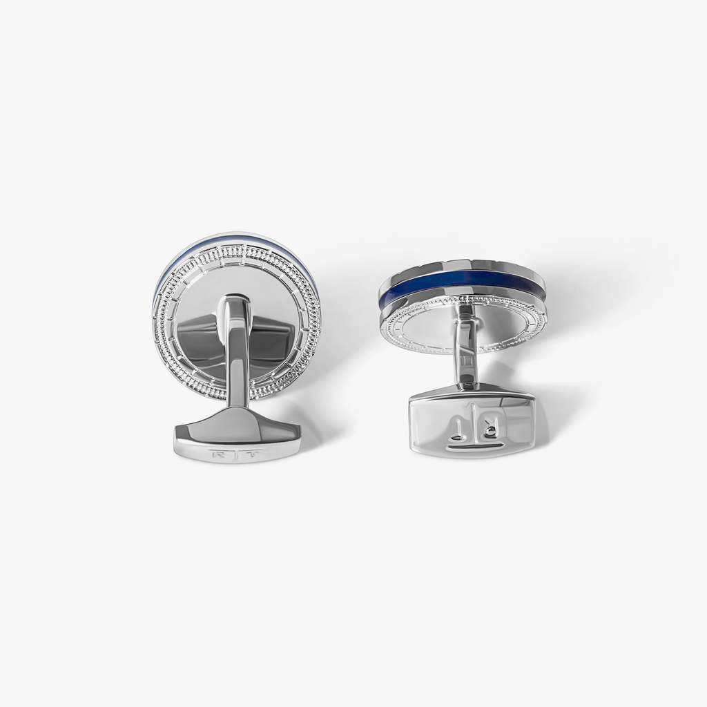 Luxury Astrolabe cufflinks inspired by celestial navigation with layered cut-out detailing and crystal accents