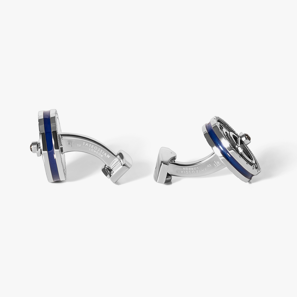 Men’s statement cufflinks inspired by antique star-mapping instruments with rotating inner disc and Swarovski crystals