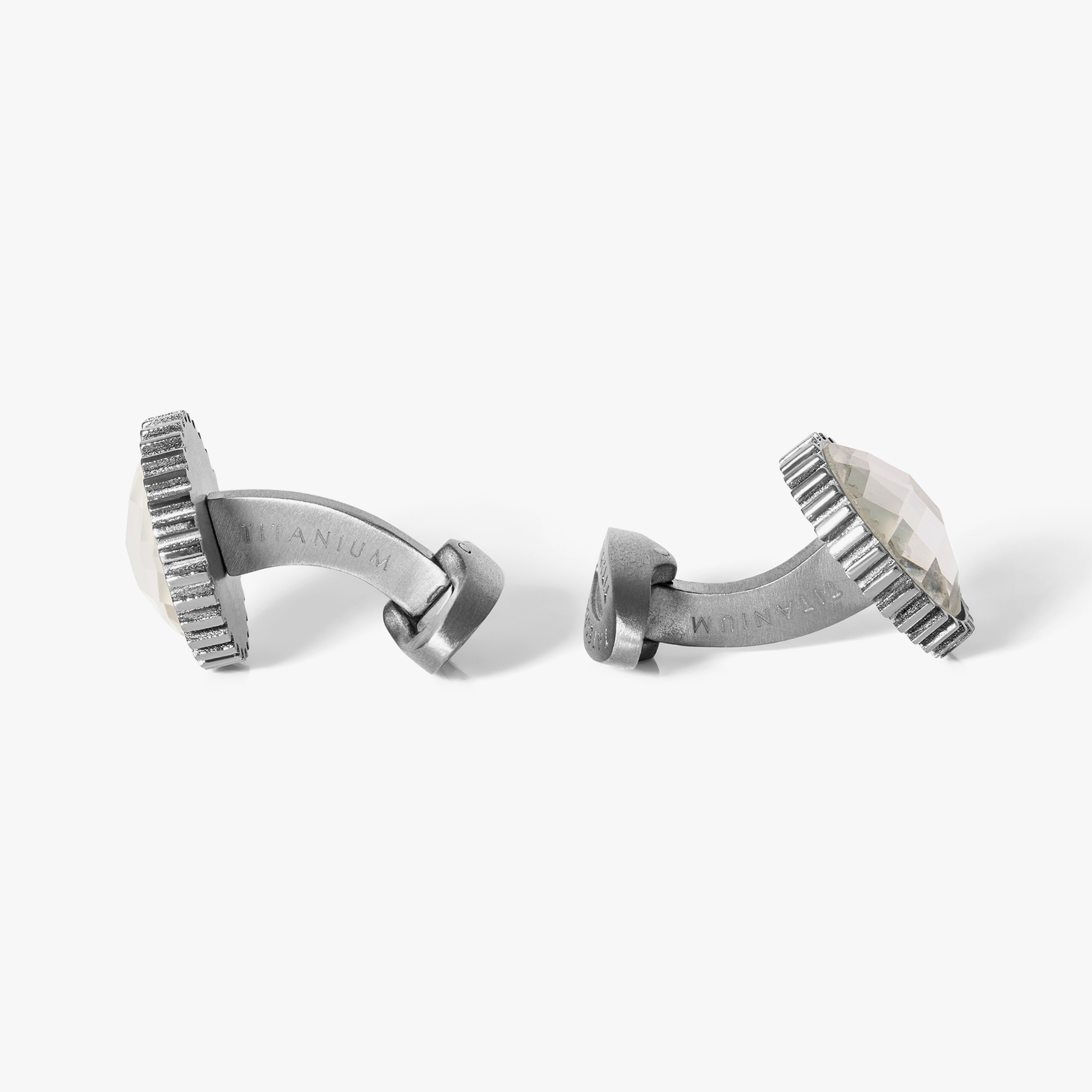 Titanium Quartz Glass Gear Cufflink in White MOP