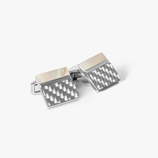 Carbon Mosiac Cufflink in White MOP